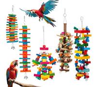Seenelling 5 Pcs Extra Large Bird Parrot Toy Multicolored Natural Wooden Parrot Cage Chewing Toys for Large Medium Macaws Cockatoos African Grey Birds (Block and Ball)