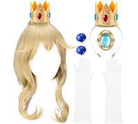 Seenelling 5 Pcs Princess Costume Accessories Princess Wig Crown Glove Brooch Earring Halloween Dress Up for Adult Women(Classic)