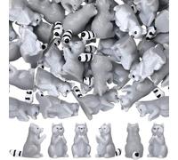 Seenelling 50 Pcs Mini Raccoon Figurine Bulk Resin Miniature Tiny Animals Figures Small Little Cute Raccoon Home Decor for Cabin Lodge Rustic Cake Toppers Desktop Home Decor(Stand)