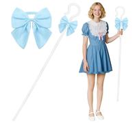 Seenelling 55 Inches Shepherd Staff and Bow Tie, Shepherd Hook Canes Bowtie for Halloween Party Cosplay Costume Accessories, Blue, 3.93x3.93x3.93inches