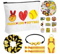 Seenelling 56 Pcs Simple Softball Stuff Inspirational Gifts for Women Goodie Bag Stuffers Makeup Bag Hair Ties Hair Scrunchies Bracelets Stickers Sport Party Accessories