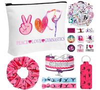 Seenelling 56 Pcs Sport Goodie Bags Stuffers for Girls Cosmetic Bag Bracelets Hair Ties Hair Scrunchies Stickers Sports Lover Gifts Sport Party Accessories, Rose Red, Simple Gymnastics