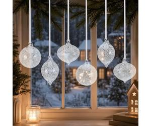 Seenelling 6 Pcs White Glass Finial Christmas Hanging Ornaments Novel | Speckled Glass Bubble Design, Hanging Home Tree Decoration, Assorted Mercury Ball Ornaments, Holiday Xmas Decor