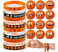 Seenelling 60 Pcs Basketball Party Favors, Sports Silicone Bracelets and Mini Face Stress Balls Party Favors for Sports Birthday Party Supplies Goodie Bags Team Gift