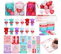 Seenelling 60 Pcs Christian Valentine's Exchange Gifts Bulk, Jesus Loves You Mini Bear Keychain John 3: 16 Valentine's Day Card Bracelet Heart Stress Ball for Valentine Classroom Prize Party Favor