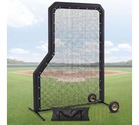 Seenelling 7 x 5 ft Baseball L Screen with Wheeled and Protection Cover Portable Double Net Softball Pitcher Safety Protective Screen for Batting Cage & on Field Use