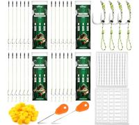 Seenelling 78 Pcs Carp Fishing Hair Rigs Bait Carp Rigs Kit Includes 24 High Carbon Steel Curved Barbed Hook 50 Fake Corn Lures 2 Line Bait Stopper 2 Needle Fishing Equipment Accessories (#8)