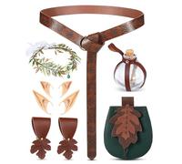 Seenelling 8 Pcs Women Renaissance Accessories Medieval Viking Belt Pouch Fairy Headband Elf Ears Potion Bottle Skirt Hikes, Classic, Leaf Style