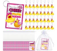 Seenelling Cheer Gifts Bulk Duck Keychain You've Been Cheer Ducked Tags Bow Organza Bags for Valentines Cheerleader Team Gift