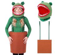 Seenelling Halloween Venus Flytrap Hat Flower Pot Costume, Novelty Plush Carnivorous Plant Headwear Outfit for Halloween Cosplay Dress up Party