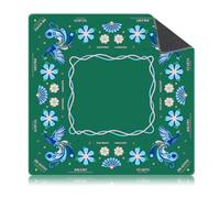 Seenelling Mahjong Mat with Rules Non-Slip Noise Reduction Gaming Mat Multi Purpose Game Table Cover for Mahjong Card Board Tile Games (Green,Flower)