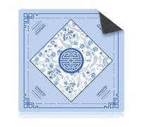 Seenelling Mahjong Mat with Rules Non-Slip Noise Reduction Gaming Mat Multi Purpose Game Table Cover for Mahjong Card Board Tile Games(Blue,22 x 22 Inch)