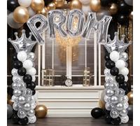 Seenelling Prom 2026 Balloon Arch Kit Graduation Prom Night Party Decorations Black and Silver Balloon Column Set Letter Crown Foil Balloons Class of 2026 Congrats Grad Party Supplies