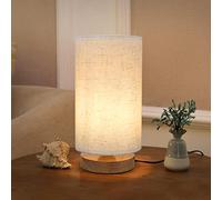 SEENSINY Small Bedside Night Table Lamp for Bedroom, Minimalist Nightstand Lamp with Round Fabric Linen Shade, Study Reading Desk Lamp for Kids Room, Living Room, College Dorm, Home, Office