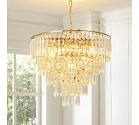 Seenvlog Modern Crystal Chandelier, Φ50cm Gold Crystal Pendant Light, Contemporary Raindrop Round Chandelier for Dining Room, Living Room, Bedroom, Entryway, Staircase, Kitchen Island