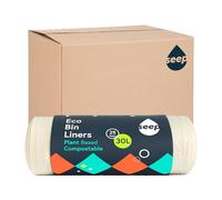 Seep Compostable 250 x 30 Litre Bin Bags - 30L Eco Friendly Bin Liners - Large Kitchen Bin Liners - 30L Biodegradable Clear BinBags | 10 Rolls