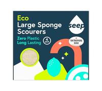 Seep Eco Large Sponge Scourers, Pack of 4, Plastic Free Compostable Sponge with Loofah Scourer and Cellulose, Zero Microplastics, for Kitchen and Bathroom