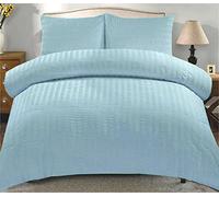 Seersucker Duvet Quilt Cover Set with Pillowcase and Plain Dyed Matching-colour fitted sheet Premium Quality (Duck Egg, Super King)