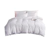 Seersucker Pintuck Pinch Pleat Duvet Cover with Zipper, Black Grey Pink Yellow White Modern Man Woman Bedding Set Quilt Cover Pillowcase Microfiber Non-iron (White,Single 135_x_200cm)