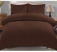 Seersucker Stripe Duvet Quilt Cover with Pillows Polycotton Luxury Easy Care Soft Bedding Set white (Brown, Super King)