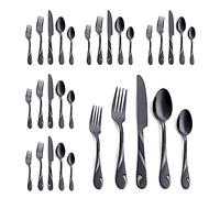 Seeshine 30 Piece Black Stainless Steel Cutlery Set for 6 People, 6 Sets of 5 Piece Flatware, Includes Knife, Fork, Spoon, Dishwasher Safe
