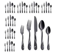 Seeshine 40 Piece Black Stainless Steel Cutlery Set for 8 People, 8 Sets of 5 Piece Flatware, Silverware Set Include Knife Fork Spoon, Dishwasher Safe