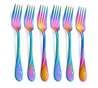 Seeshine Rainbow Dinner Fork Set, 7.8-inch Stainless Steel Flatware Forks, Shiny Rainbow Metal Table Forks Silverware, Set of 6
