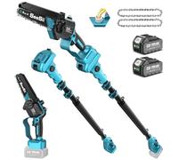 SEESII 2-in-1 Cordless Telescopic Pruner & Mini Chainsaw, 6 Inch Brushless Electric Pruner with Telescopic Pole, Battery Powered Mini Chainsaw with 2 4000mAh Batteries.