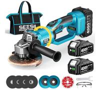 SEESII Cordless Angle Grinder 21V, 115mm Battery Angle Grinder with 180° Handle, Brushless Tool with 2 x 4.0Ah Batteries, for Metal Cutting, Grinding and Tiles Cutting