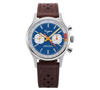 Seestern Sugess Mechanical Chronograph Steel Brown Leather Blue Vintage Racing Men's Watch, Vintage