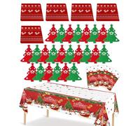 SEESUNO 128 Pcs Christmas Table Cloth Ste, 54 X 108in Christmas Tablecloth for Party Decorations