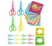 SEESUNO 12Pcs Safety Scissors for Kids, Childrens Scissors with Safety Edge Plus Stretch Design, Include 192PCS Colorful Paper Cuts