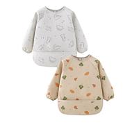 SEESUNO 2-Pack Baby Weaning Bibs with Long Sleeves, Waterproof & Mess-Proof Coverall for 6-24 Months, Machine Washable Feeding Bib for Baby-Led Weaning