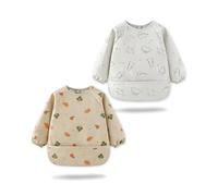 SEESUNO 2 Pcs Baby Weaning Bibs with Long Sleeves, Waterproof & Mess Proof Coverall for Machine Washable Feeding Bib