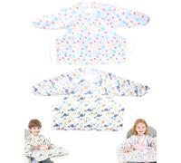 SEESUNO 2Pcs Bibs With Sleeves, Weaning Coverall Bib Use in Highchair Waterproof and Easy to Clean