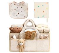 SEESUNO 3 Pcs Nappy Caddy Organiser Set, Washable Diaper Storage Bag with Compartments