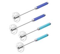 SEESUNO 4 Pack Semi-Automatic Egg Whisk Set, 10 & 12 Inch Stainless Steel Hand Push Whisks, Rotating Mixer for Effortless Baking, Whisking, Beating and Stirring