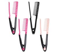 SEESUNO 4 Pcs Hair Straightening Comb Tool, V-Shape Flat Iron Comb for Straight & Smooth Hair, Anti-Static Styling Brush Set with Boar Bristles (Red & Pink)