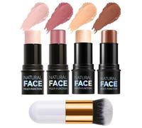 SEESUNO 4Pcs Contour & Highlighter Stick Set - Cream Bronzer Blush Makeup Stick for Face, Waterproof Long Lasting, with Blending Brush, for All Skin Types