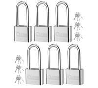 SEESUNO 6 Pack Long Shackle Padlocks with 24 Keys, Heavy Duty Padlocks Weatherproof, Secure Lock for Shed, Gym Lockers, Gate, Fence, Storage Units, Garage, Outdoor Use