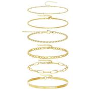 SEESUNO 6PCS 14K Gold Chain Bracelet Sets for Women, Stacking Metal Adjustable Gold Bracelet, Layered Link Bracelet Fashion Jewelry