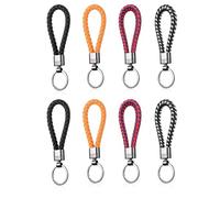 SEESUNO 8 Pcs Braided Leather Keychains Car Keyring, 4 Colors Key Ring for Men Women