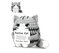 SEESUNO Cheer Up Gifts for Women, Emotional Support Crochet Cat with Positive Card (Grey)