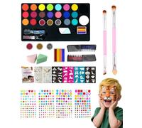 SEESUNO Face Painting Kit, 18 Colors Kids Face Paint with 2 Pcs Paint Brushes 6 Face Paint Stencils and 4 Gem Stickers, Non-toxic Washable Face Paints for Children Adults Halloween Christmas Party