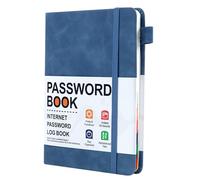 SEESUNO Password Book Alphabetical with Tabs, 120 Pages Small Password Book for Seniors Managing Website Address & Logins (16 x 12cm, Blue)