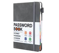 SEESUNO Password Book Alphabetical with Tabs, 120 Pages Small Password Book for Seniors Managing Website Address & Logins (16 x 12cm, Grey)