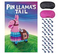 SEETCOMA Video Game Party Supplies, Pin The Tails on Llama, Large Poster with 24PCS Tails Stickers for Kid's Video Game Theme Party Decorations
