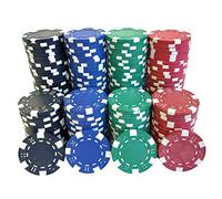 SEETOOOGAMES 200 Pieces 11.5g Clay Composite Dice Striped Casino Poker Chips- 4 Colors (red, Green, Black and Blue)