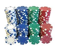 SEETOOOGAMES 200 Pieces 11.5g Clay Composite Dice Striped Casino Poker Chips- 4 Colors (Red, Green, White and Blue)