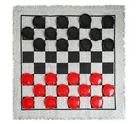 SEETOOOGAMES Giant Checkers Board Game - Large 3 in 1 Reversible Checker Rug - Tic Tac Toe Game for Kids Adults and Family Indoor Outdoor Activities - Grey